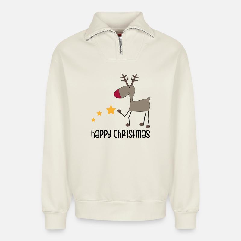 Joyeux Noël - Sweat unisexe décontracté en coton biologique à demi-zip – de SPREAD - blanc cassé