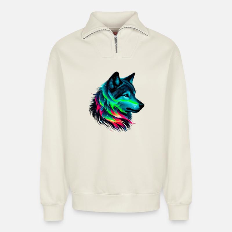 Wolf - Relaxed Unisex Organic Half Zip Sweatshirt – von SPREAD - Naturweiß