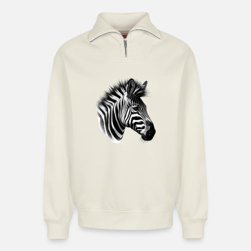 Zebra - Relaxed Unisex Organic Half Zip Sweatshirt – by SPREAD - off white