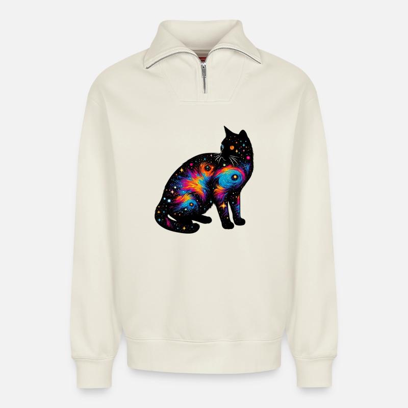 Katze - Relaxed Unisex Organic Half Zip Sweatshirt – von SPREAD - Naturweiß