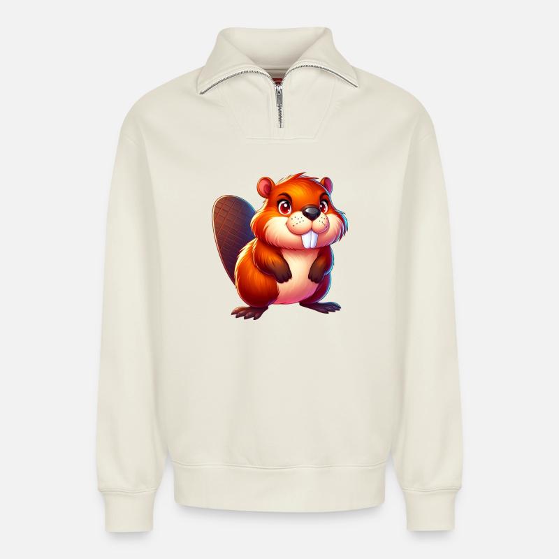 Bieber - Relaxed Unisex Organic Half Zip Sweatshirt – von SPREAD - Naturweiß