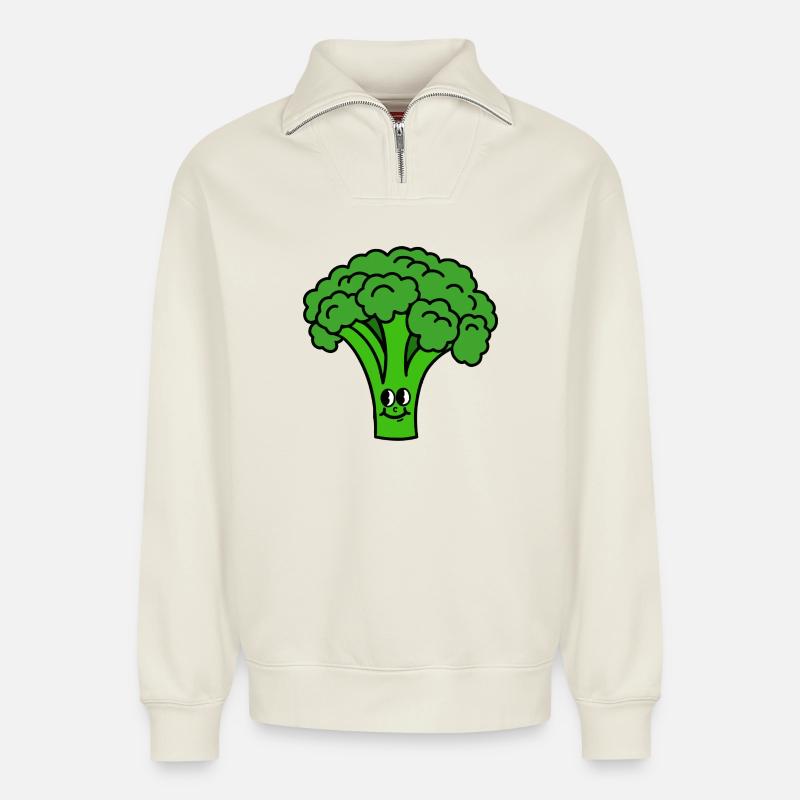 Broccoli - Relaxed Unisex Organic Half Zip Sweatshirt – by SPREAD - off white