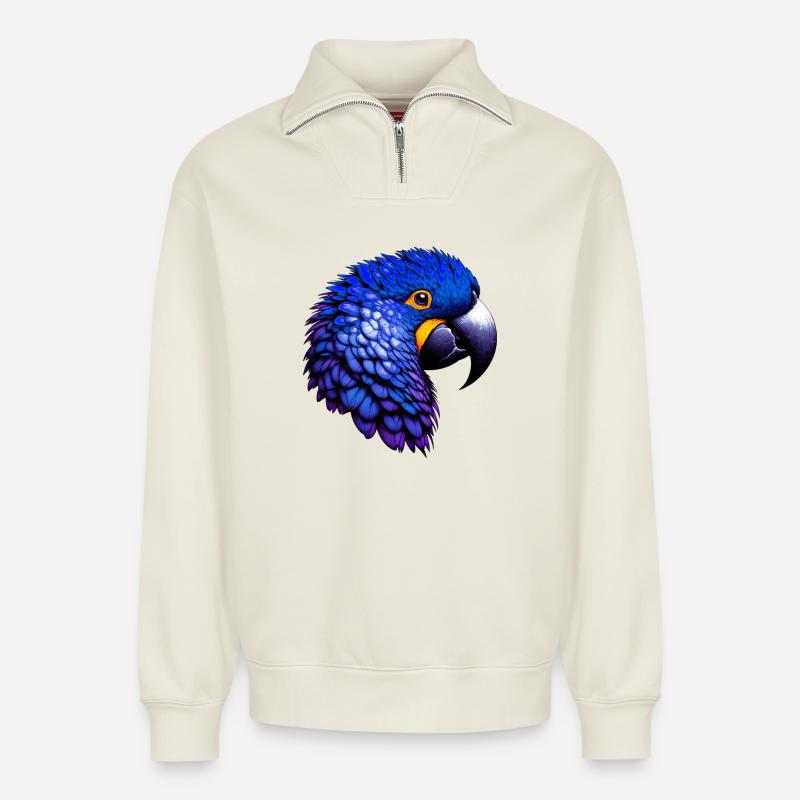 Parrot - Relaxed Unisex Organic Half Zip Sweatshirt – by SPREAD - off white