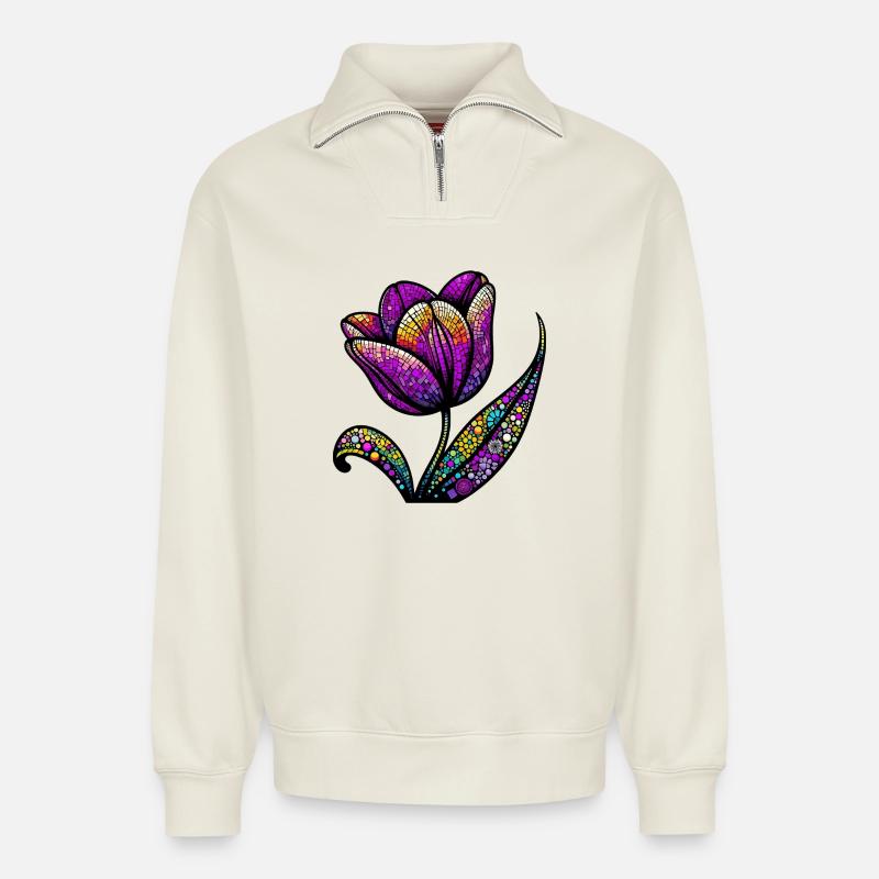 Tulip - Relaxed Unisex Organic Half Zip Sweatshirt – by SPREAD - off white