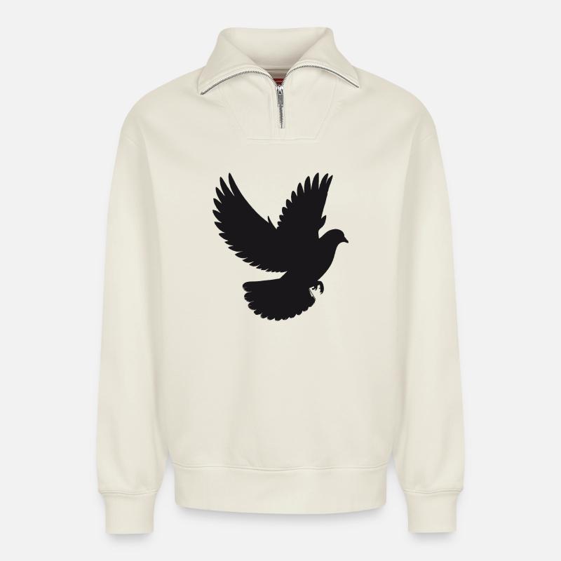 Friedvolle Taube im Flug – Silhouetten-Stil - Relaxed Unisex Organic Half Zip Sweatshirt – von SPREAD - Naturweiß