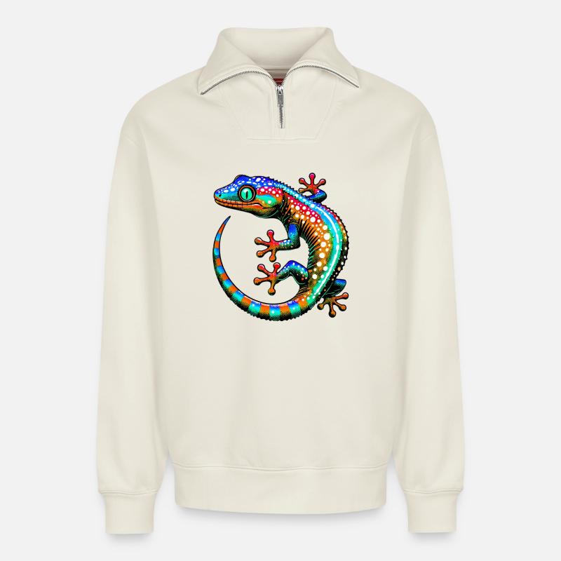 Gecko - Sweat unisexe décontracté en coton biologique à demi-zip – de SPREAD - blanc cassé