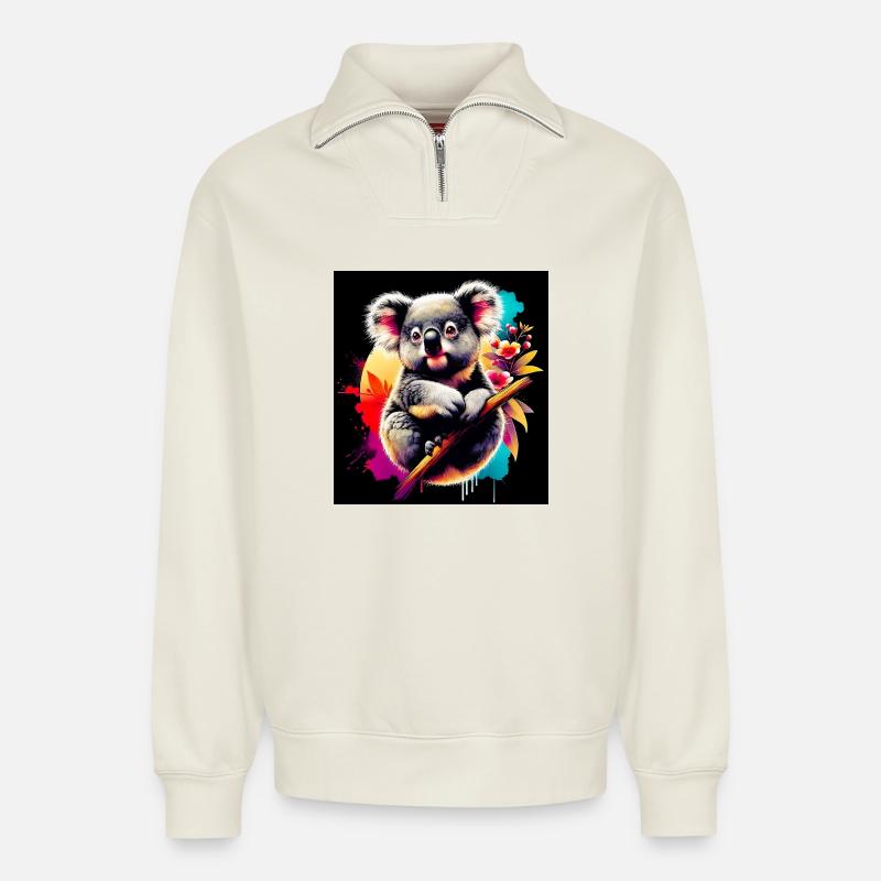 Koala - Relaxed Unisex Organic Half Zip Sweatshirt – von SPREAD - Naturweiß