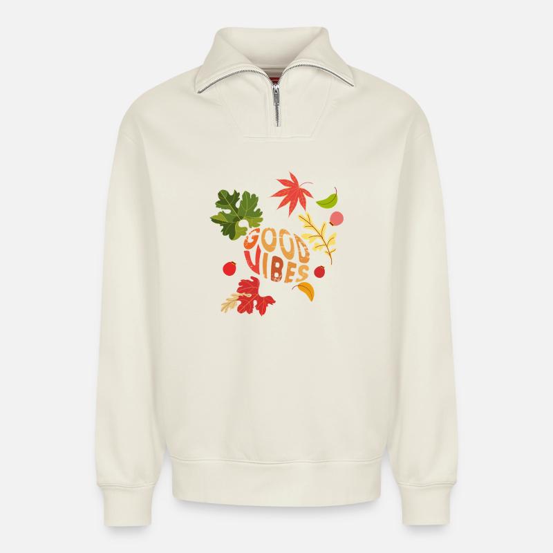 Autumn Vibes - Relaxed Unisex Organic Half Zip Sweatshirt – by SPREAD - off white