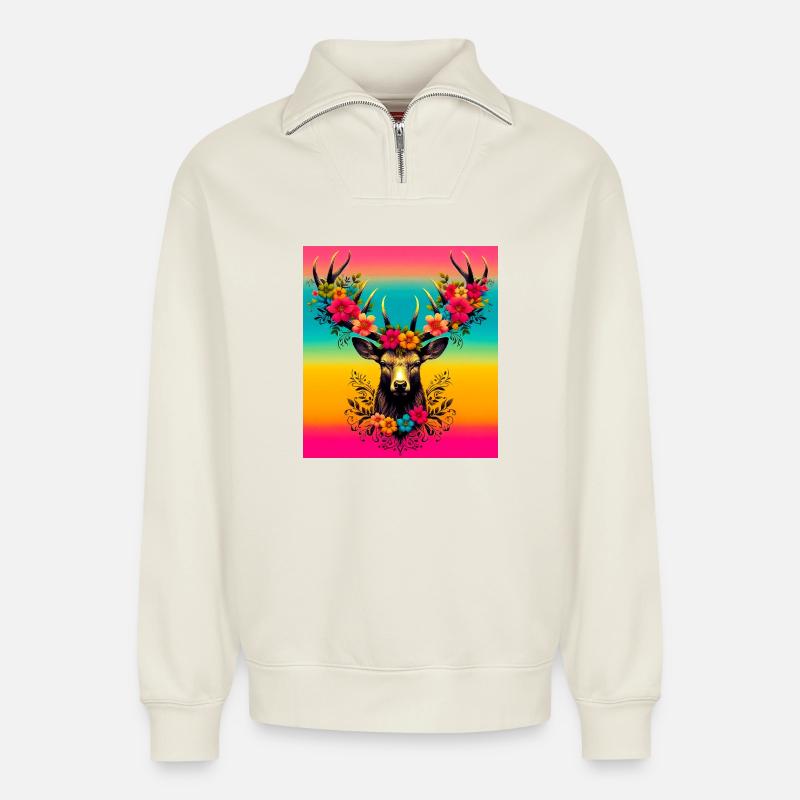 Hirsch - Relaxed Unisex Organic Half Zip Sweatshirt – von SPREAD - Naturweiß