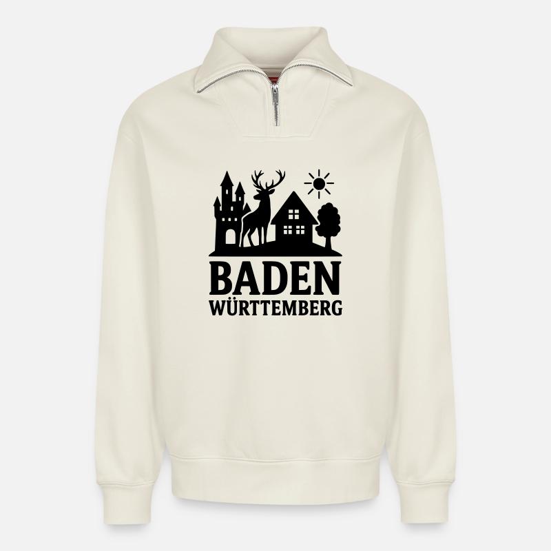 Monument du Land de Bade-Wurtemberg - Sweat unisexe décontracté en coton biologique à demi-zip – de SPREAD - blanc cassé