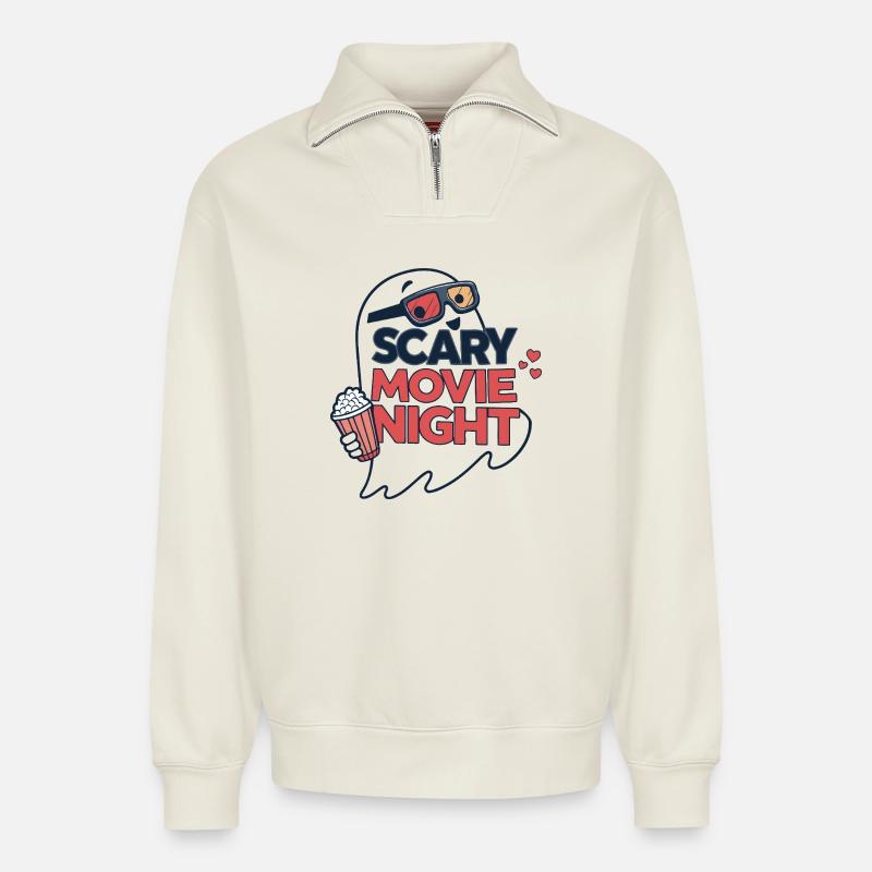 Ghost Night Horrorfilme - Relaxed Unisex Organic Half Zip Sweatshirt – von SPREAD - Naturweiß
