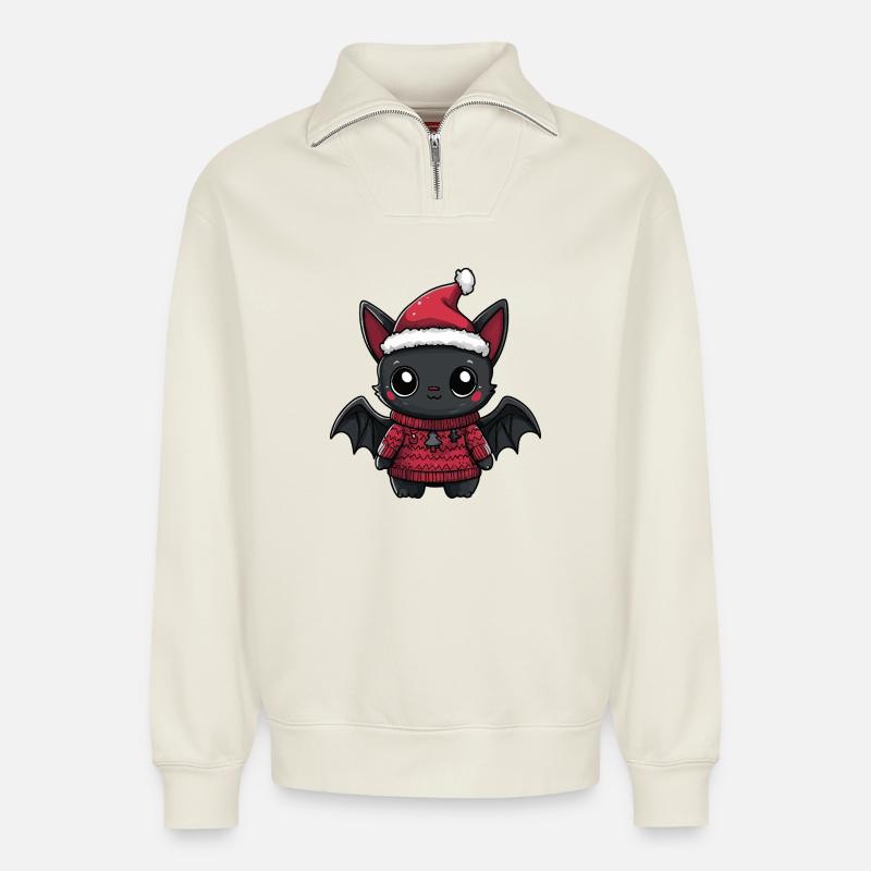 Fledermaus Weihnachten - Relaxed Unisex Organic Half Zip Sweatshirt – von SPREAD - Naturweiß