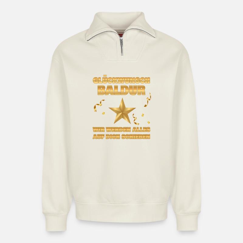 Kollegin Baldur - Relaxed Unisex Organic Half Zip Sweatshirt – von SPREAD - Naturweiß