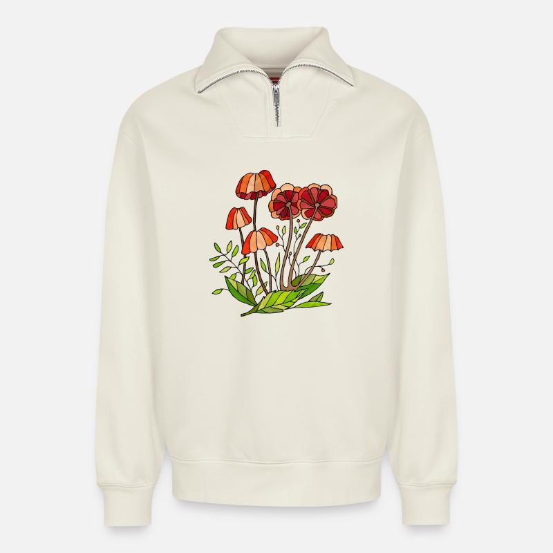Blumen - Relaxed Unisex Organic Half Zip Sweatshirt – von SPREAD - Naturweiß