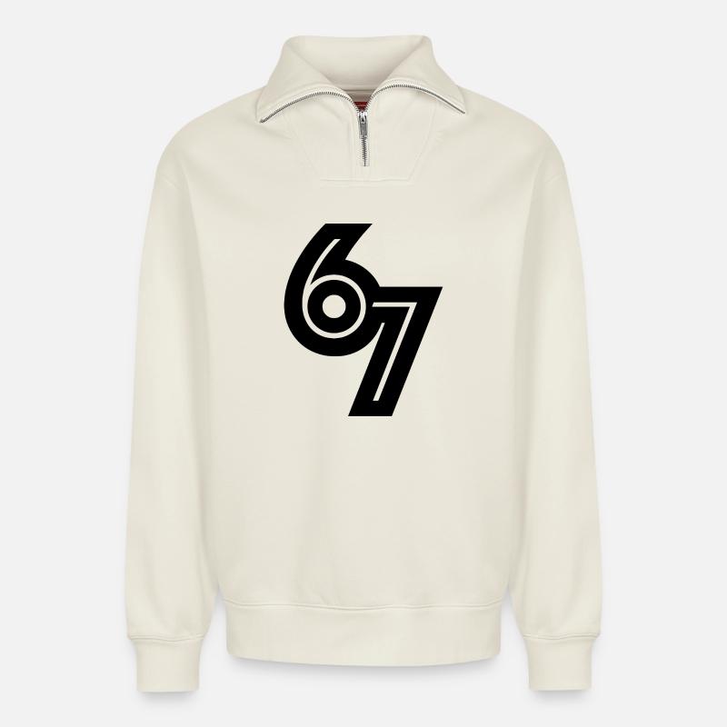 67 Schwarz - Relaxed Unisex Organic Half Zip Sweatshirt – von SPREAD - Naturweiß