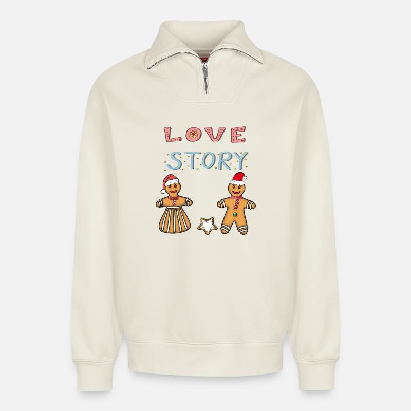 Gingerbread - Sweat unisexe décontracté en coton biologique à demi-zip – de SPREAD - blanc cassé