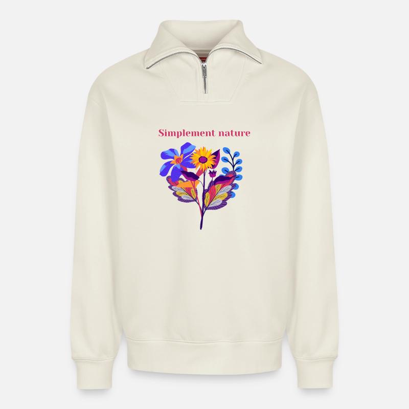 Nature Simplement - Sweat unisexe décontracté en coton biologique à demi-zip – de SPREAD - blanc cassé