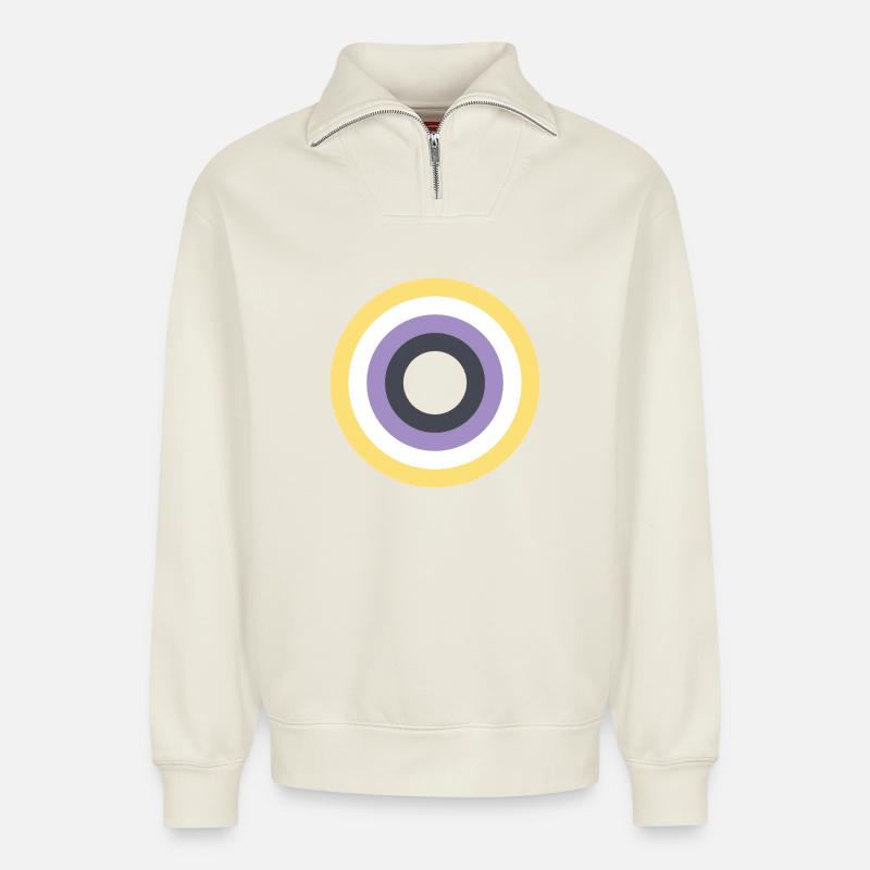 Concentric Ring Palette LGBTQ Non Binary - Relaxed Unisex Organic Half Zip Sweatshirt – by SPREAD - off white