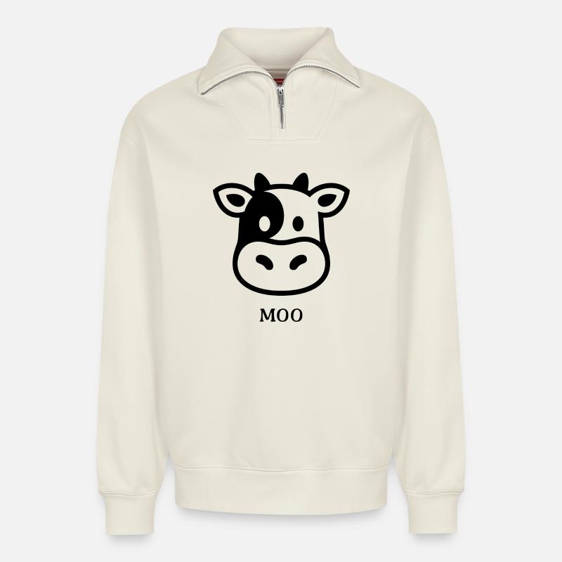 Kuh Silhouette Hinterhof Stil - Relaxed Unisex Organic Half Zip Sweatshirt – von SPREAD - Naturweiß