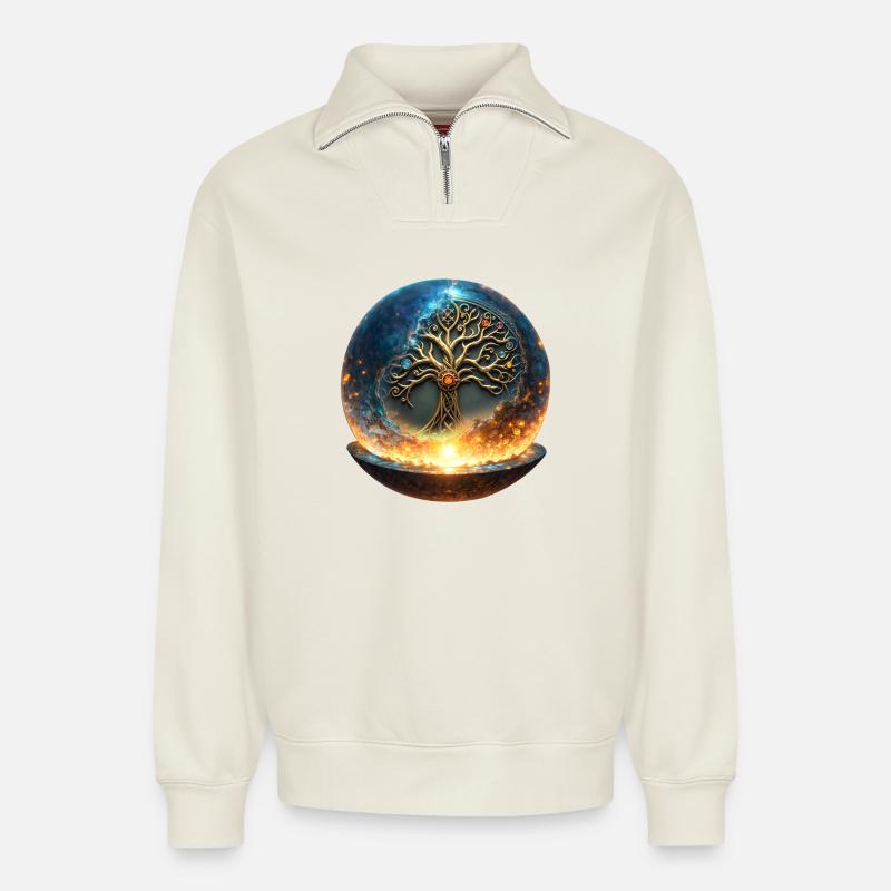 Baum des Lebens im Ballon - Relaxed Unisex Organic Half Zip Sweatshirt – von SPREAD - Naturweiß