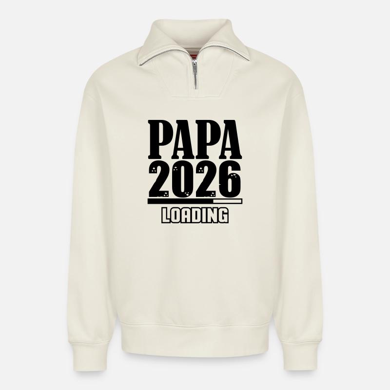 Papa 2026 Loading - Relaxed Unisex Organic Half Zip Sweatshirt – by SPREAD - off white