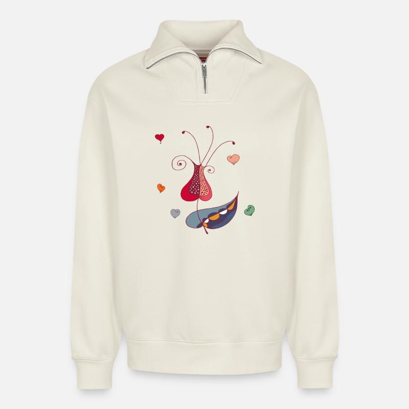 Heart Flower - Relaxed Unisex Organic Half Zip Sweatshirt – by SPREAD - off white