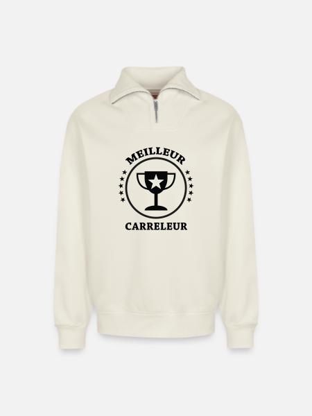 Best Tiler - Relaxed Unisex Organic Half Zip Sweatshirt – by SPREAD - off white