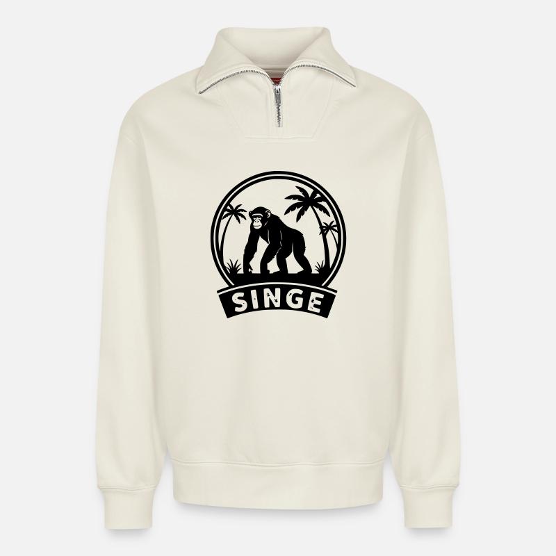 Affe - Relaxed Unisex Organic Half Zip Sweatshirt – von SPREAD - Naturweiß