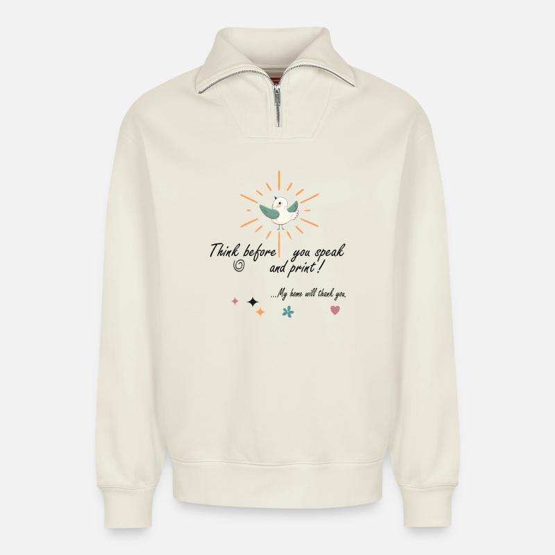 Penser - Sweat unisexe décontracté en coton biologique à demi-zip – de SPREAD - blanc cassé