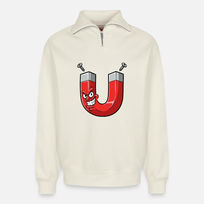 Wütender Magnet Cartoon mit Schrauben - Relaxed Unisex Organic Half Zip Sweatshirt – von SPREAD - Naturweiß