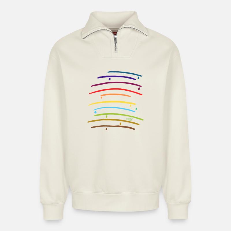 Regenbogenbögen mit Tropfen - Relaxed Unisex Organic Half Zip Sweatshirt – von SPREAD - Naturweiß