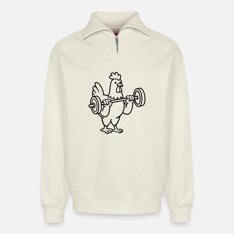 Haltérophilie - Sweat unisexe décontracté en coton biologique à demi-zip – de SPREAD - blanc cassé