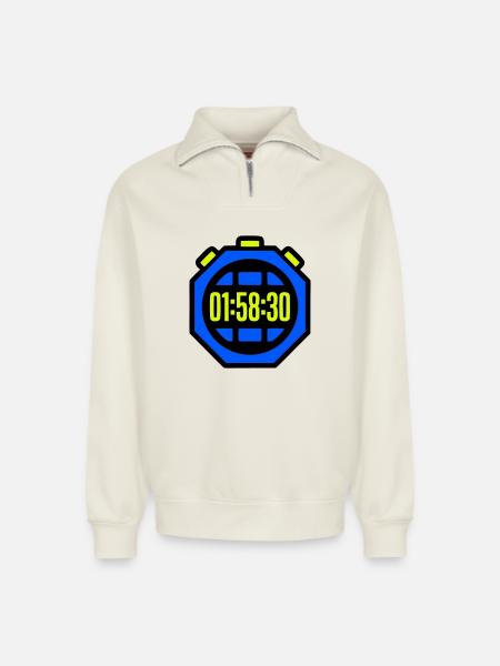 Stopwatch Best Time Half Marathon - Relaxed Unisex Organic Half Zip Sweatshirt – by SPREAD - off white