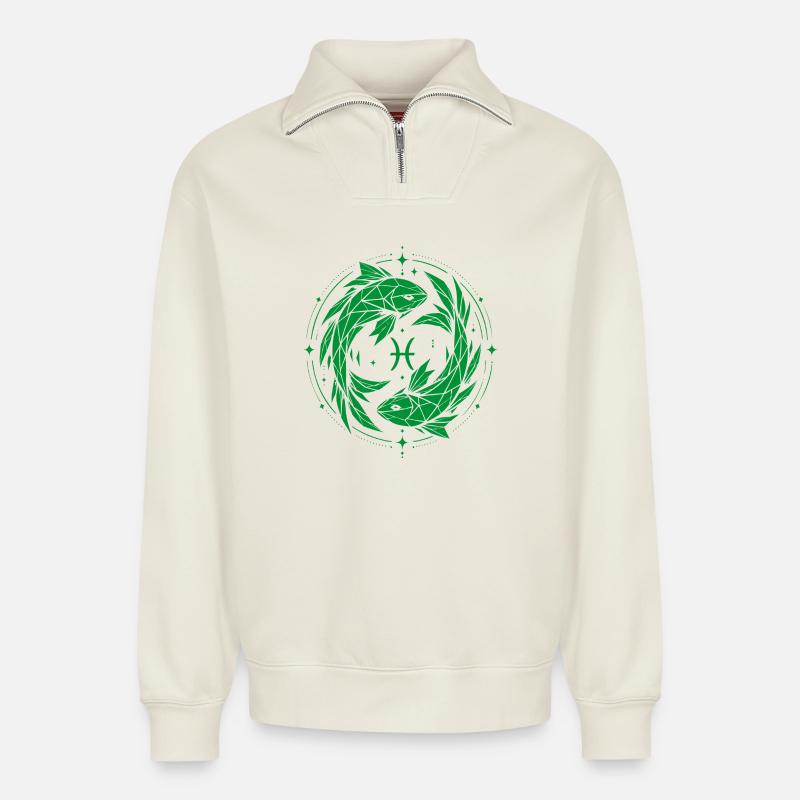 Fische Symbol – Sanft & Modern - Relaxed Unisex Organic Half Zip Sweatshirt – von SPREAD - Naturweiß