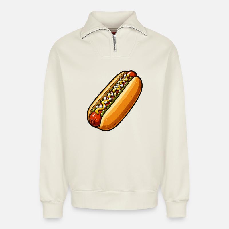 sandwich-1 - Sweat unisexe décontracté en coton biologique à demi-zip – de SPREAD - blanc cassé