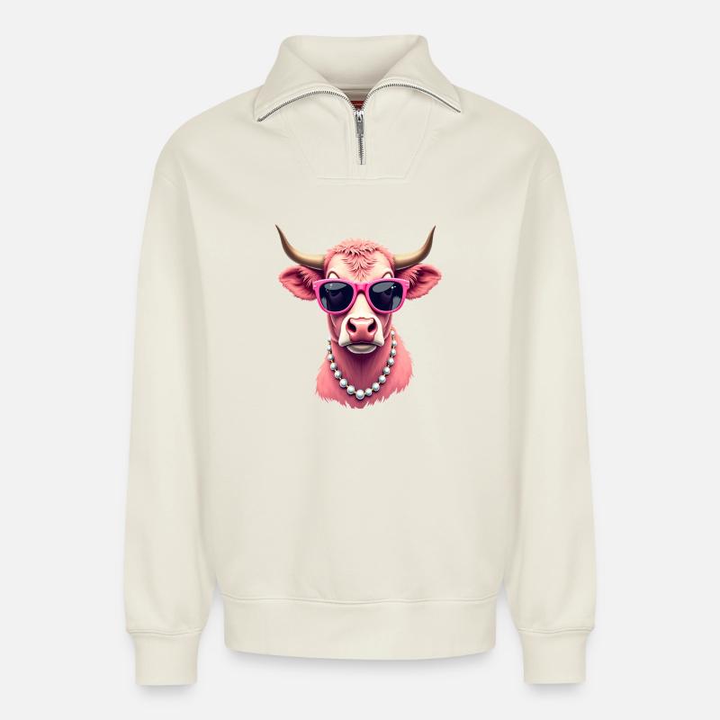 Kuh - Relaxed Unisex Organic Half Zip Sweatshirt – von SPREAD - Naturweiß