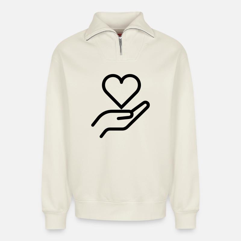 donner amour - Sweat unisexe décontracté en coton biologique à demi-zip – de SPREAD - blanc cassé