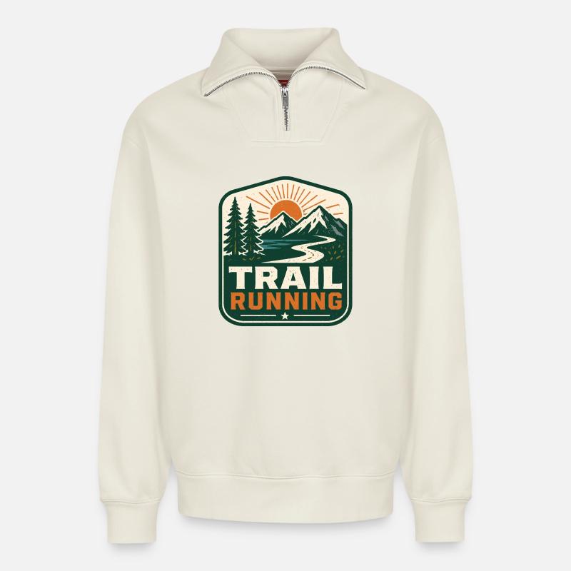 Trail running - Sweat unisexe décontracté en coton biologique à demi-zip – de SPREAD - blanc cassé