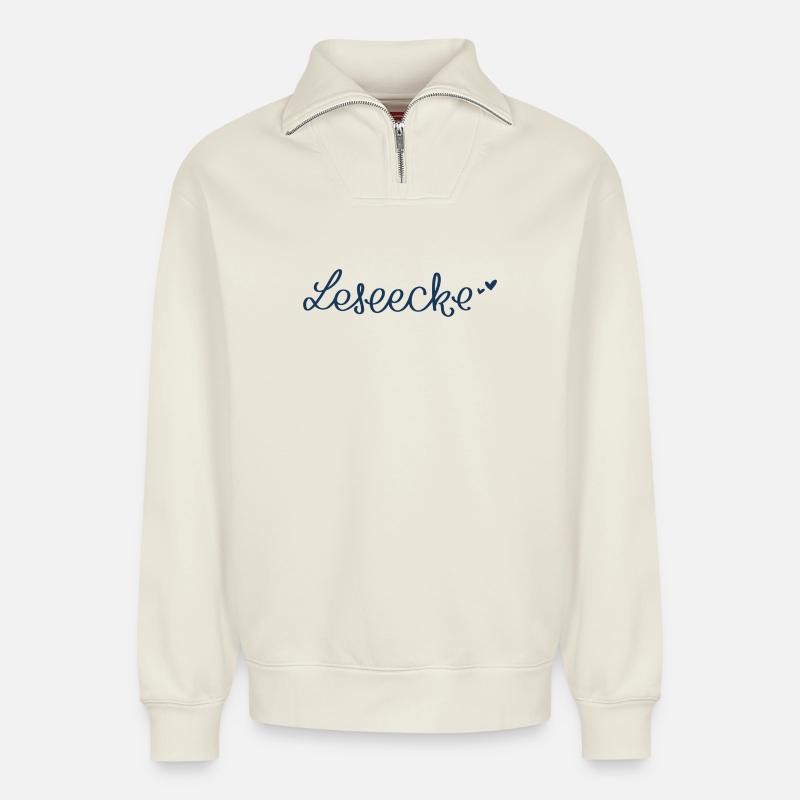 Leseecke mit Herz - Relaxed Unisex Organic Half Zip Sweatshirt – von SPREAD - Naturweiß
