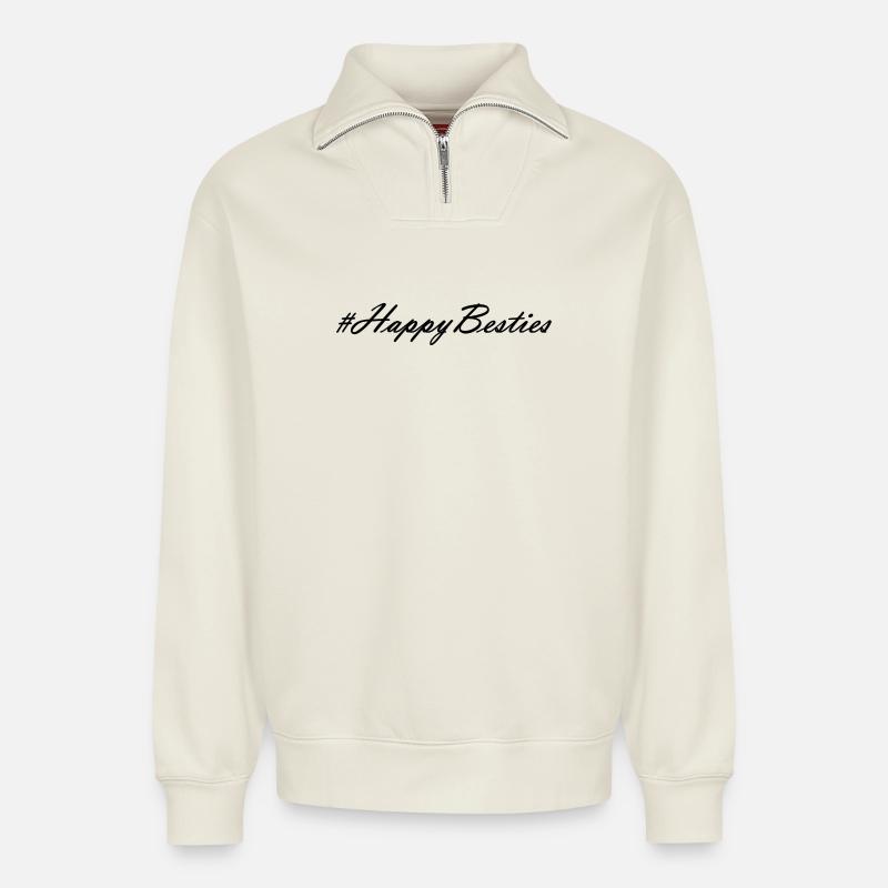Happy Besties - Relaxed Unisex Organic Half Zip Sweatshirt – by SPREAD - off white