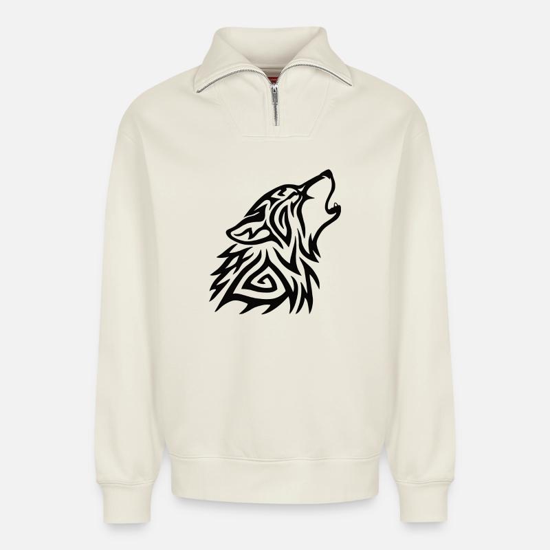 Stammeswolf heulen - Relaxed Unisex Organic Half Zip Sweatshirt – von SPREAD - Naturweiß