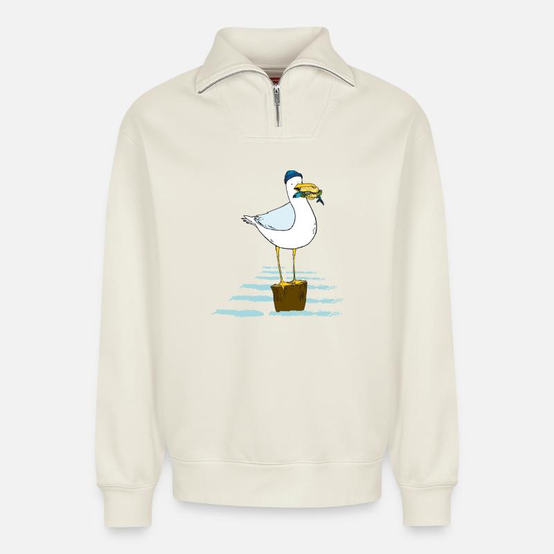 Möwe - Relaxed Unisex Organic Half Zip Sweatshirt – von SPREAD - Naturweiß