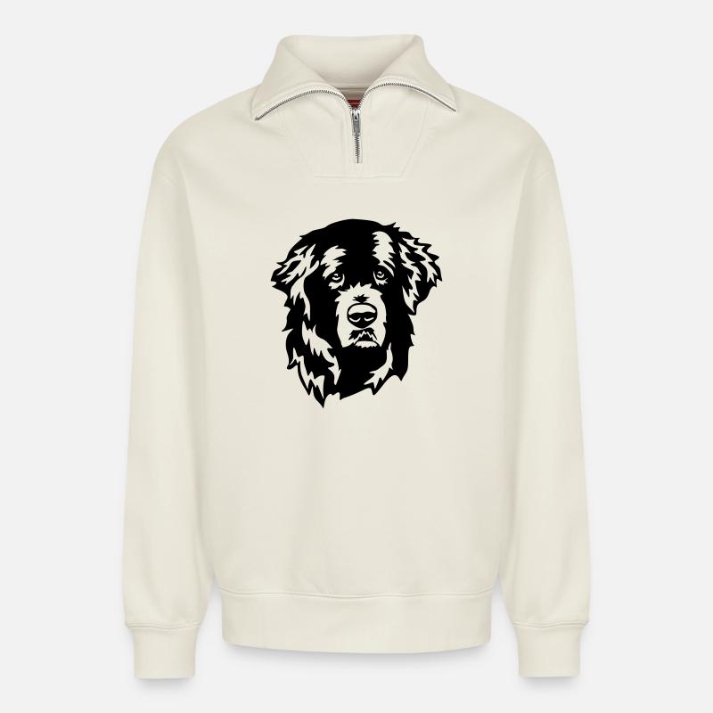 Newfoundland head - Relaxed Unisex Organic Half Zip Sweatshirt – by SPREAD - off white