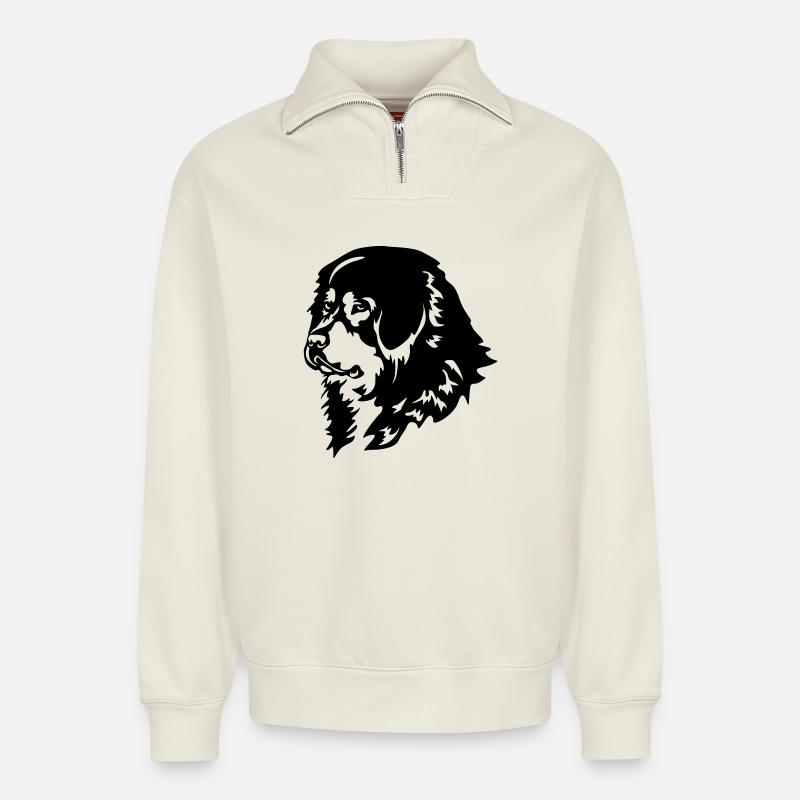 Tibetdogge Kopf - Relaxed Unisex Organic Half Zip Sweatshirt – von SPREAD - Naturweiß