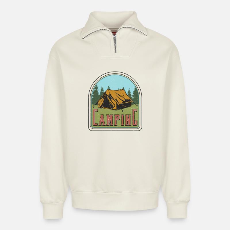 Camping - Relaxed Unisex Organic Half Zip Sweatshirt – by SPREAD - off white