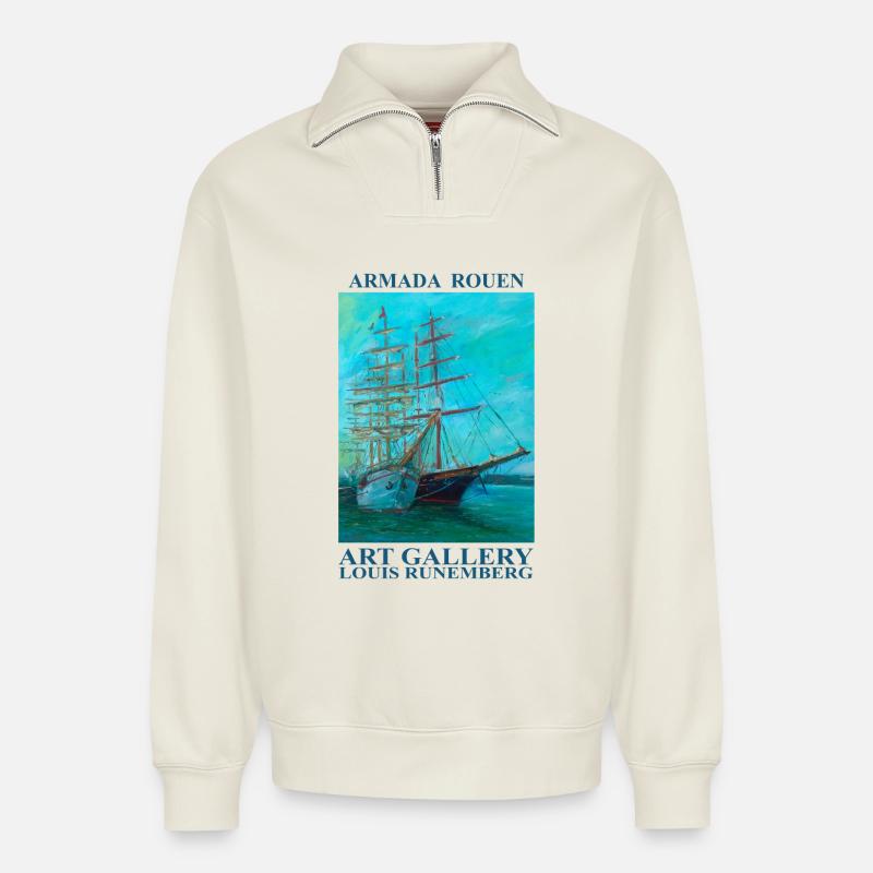 ARMADA ROUEN LOUIS RUNEMBERG - Sweat unisexe décontracté en coton biologique à demi-zip – de SPREAD - blanc cassé