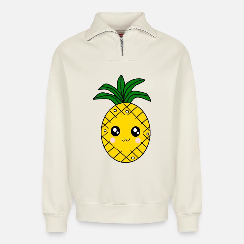 Carnaval, Carnaval, costumes, ananas - Sweat unisexe décontracté en coton biologique à demi-zip – de SPREAD - blanc cassé