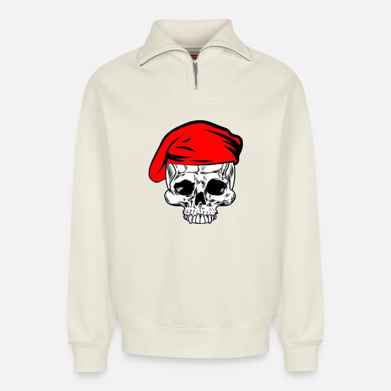 Skelettrotes Barett - Relaxed Unisex Organic Half Zip Sweatshirt – von SPREAD - Naturweiß