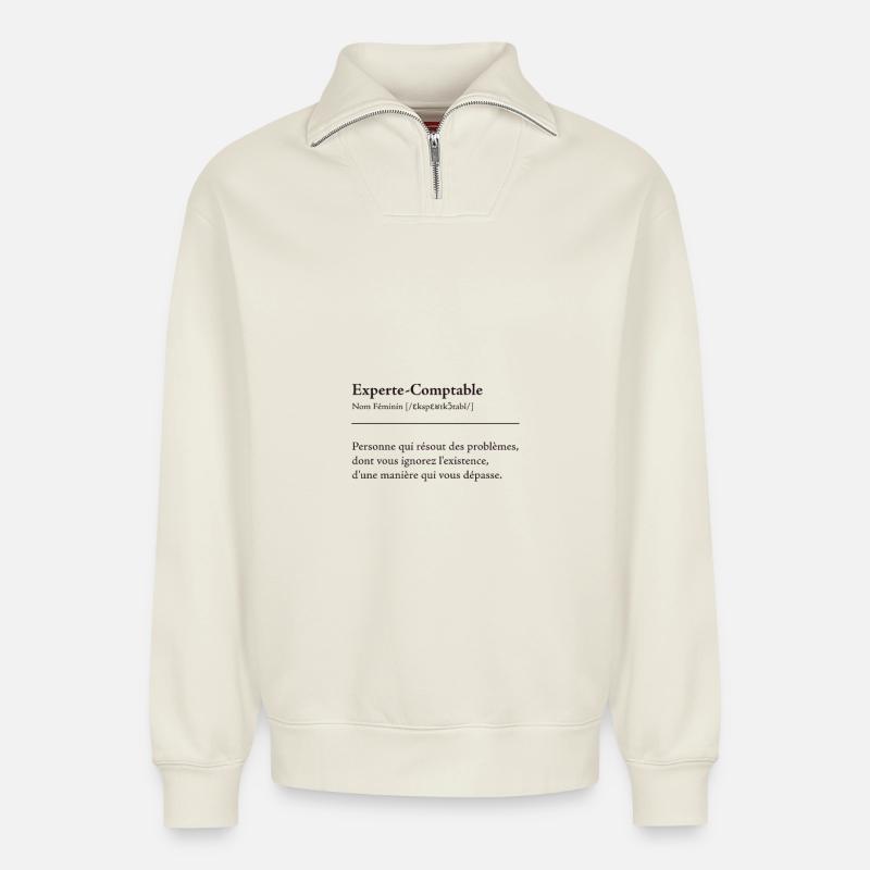 Experte Comptable Definition - Sweat unisexe décontracté en coton biologique à demi-zip – de SPREAD - blanc cassé