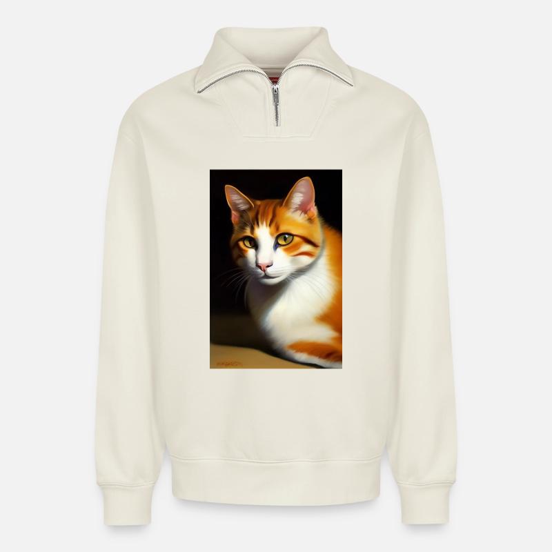 Cat Image - Relaxed Unisex Organic Half Zip Sweatshirt – by SPREAD - off white